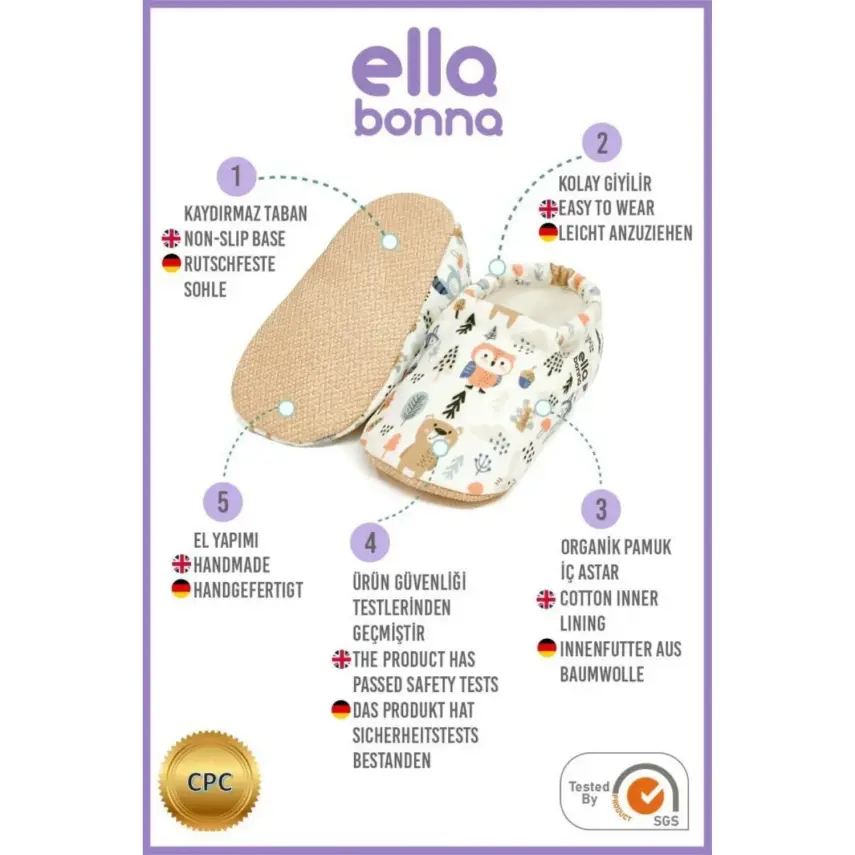 Ella Bonna Unisex Patik Kaydırmaz Taban Karışık Orman Hayvanları - 2