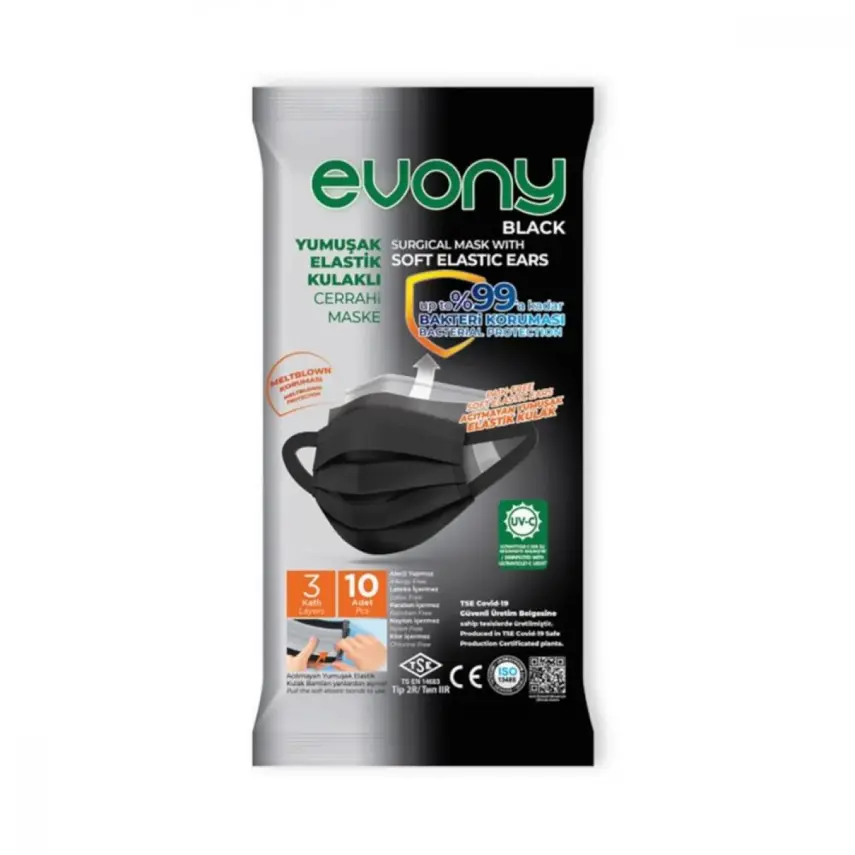 Evony Cerrahi Hijyenik Telli Maske 10lu Siyah - 1