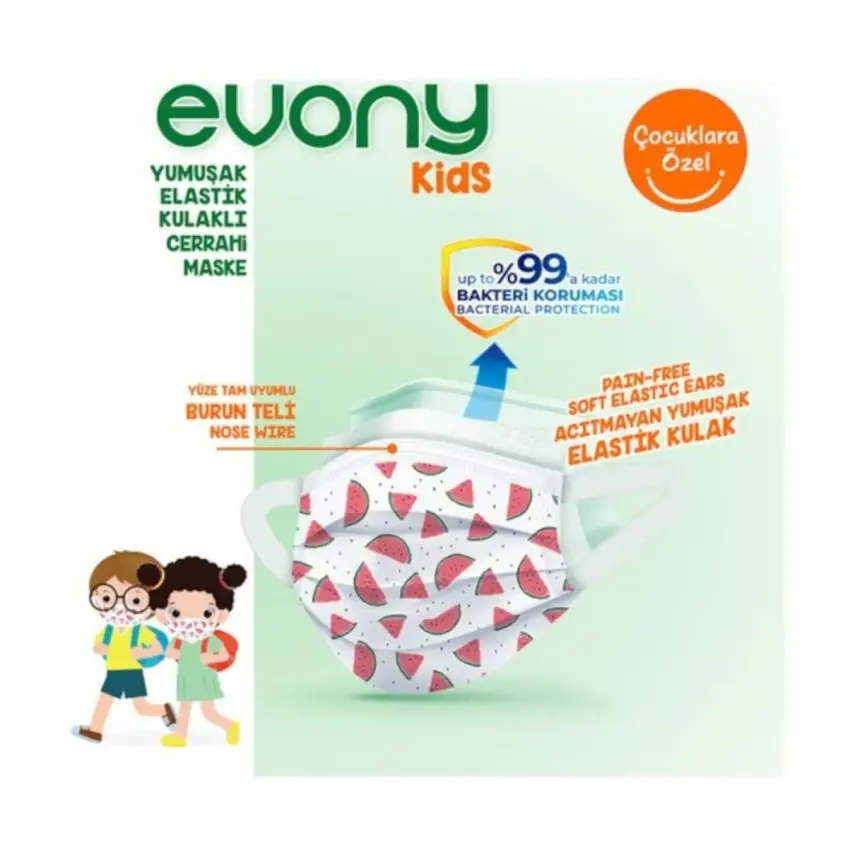 Evony Kids Cerrahi Hijyenik Telli Çocuk Maskesi Desenli 10lu - 2