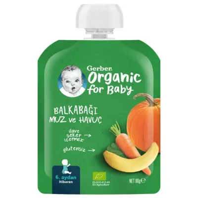 Gerber Organik Balkabaklı Muzlu Havuçlu Meyve Püresi 90 gr