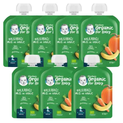 Gerber Organik Balkabaklı Muzlu Havuçlu Meyve Püresi 90 gr*7