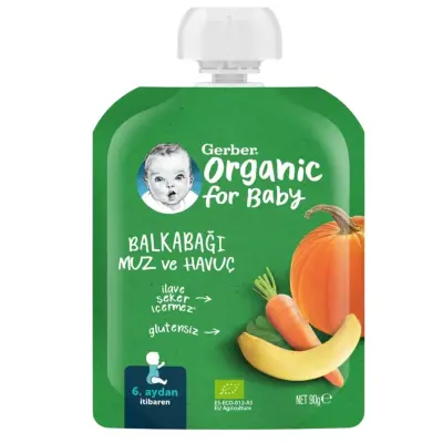 Gerber Organik Balkabaklı Muzlu Havuçlu Meyve Püresi 90 gr*7 - 2