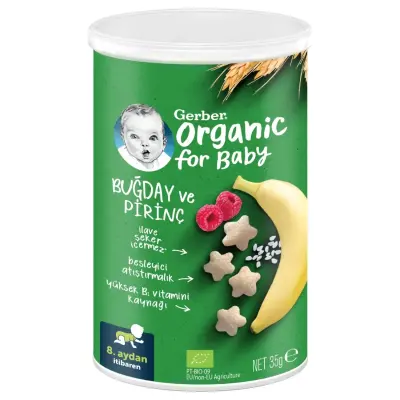 Gerber Organik Buğday Ve Pirinç Bebek Atıştırmalığı 35 gr 8+ Ay