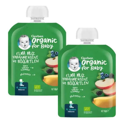 Gerber Organik Elmalı Muzlu Yabanmersinli Böğürtlenli Meyve Püresi 90 gr*2