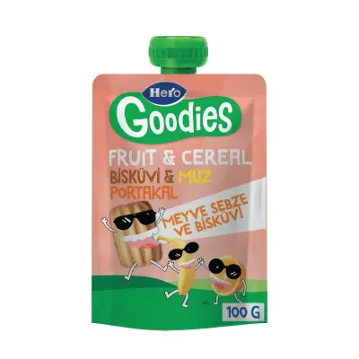 Hero Baby Goodies Bisküvi-Muz-Portakal Meyve Püresi 100 gr