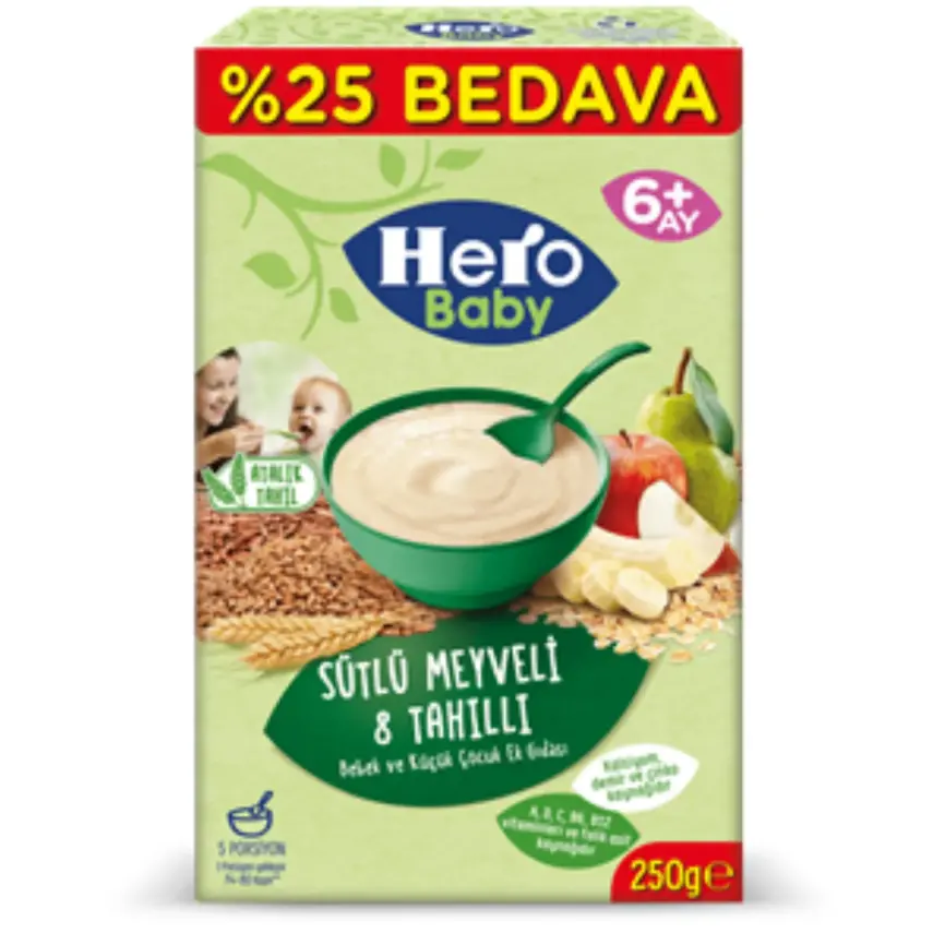 Hero Baby Kaşık Maması Sütlü 8 Tahıllı Meyveli 250 gr - 1