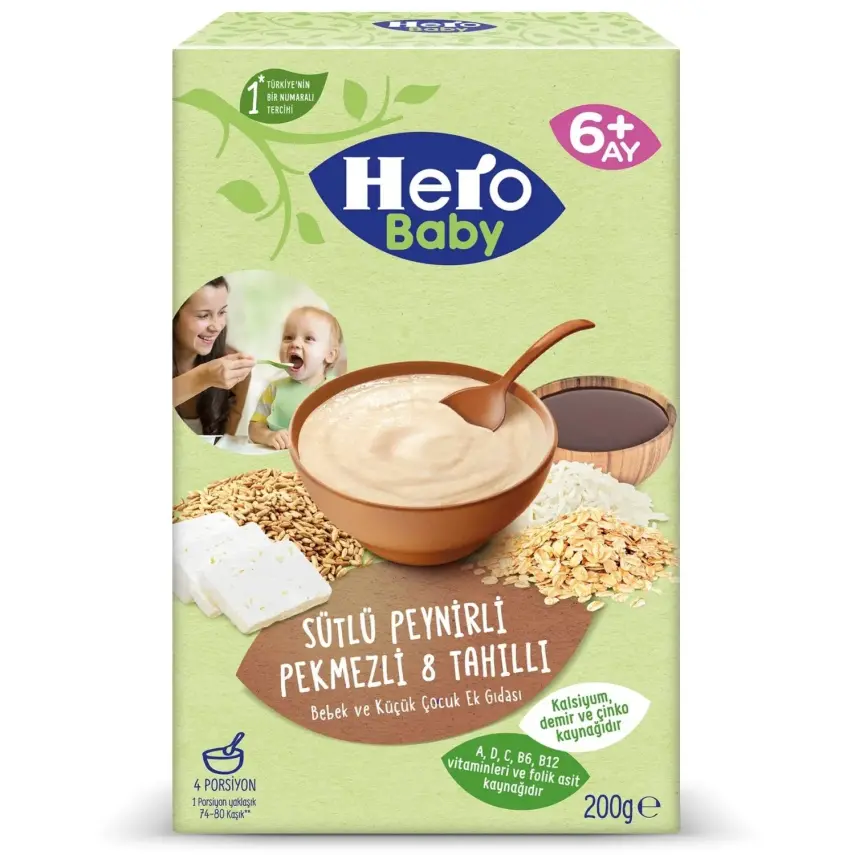Hero Baby Kaşık Maması Sütlü 8 Tahıllı Peynirli Pekmezli 200 Gr - 1