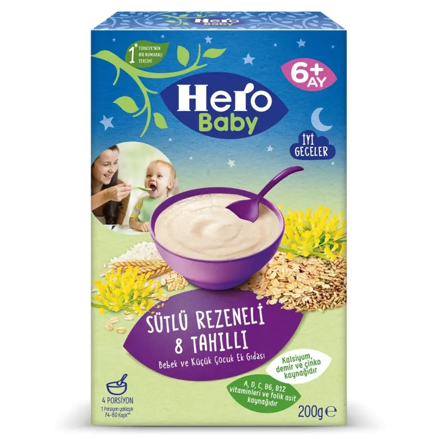 Hero Baby Kaşık Maması Sütlü 8 Tahıllı Rezeneli 200 Gr - 1