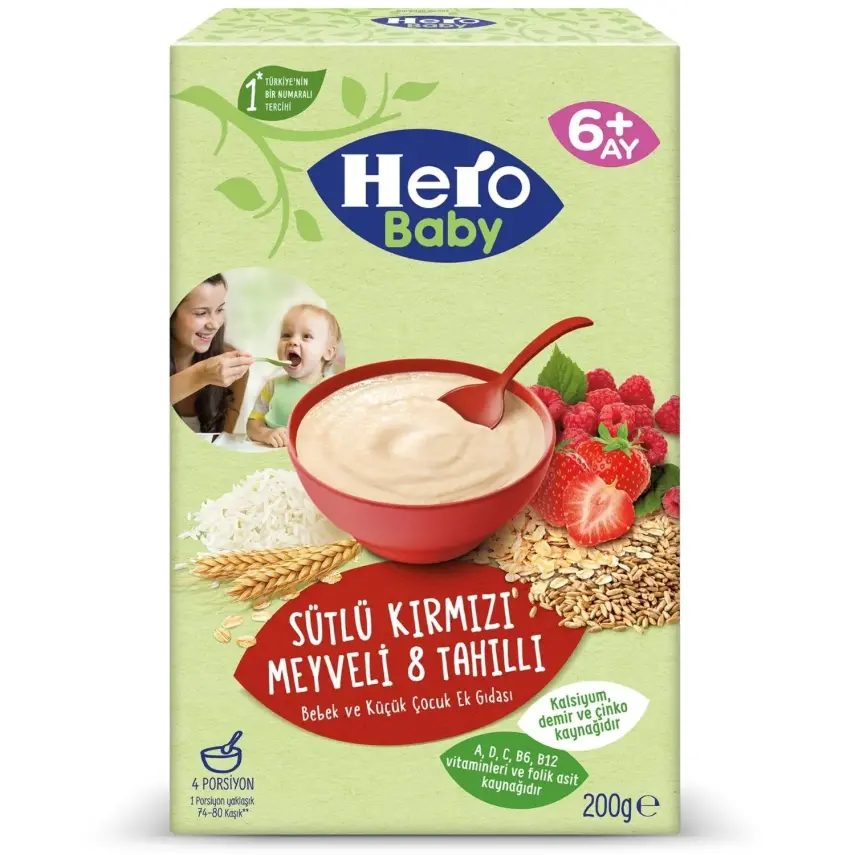 Hero Baby Kaşık Maması Sütlü Kırmızı Meyveli  8 Tahıllı 200 Gr - 3