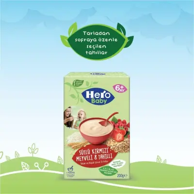 Hero Baby Kaşık Maması Sütlü Kırmızı Meyveli  8 Tahıllı 200 Gr - 4