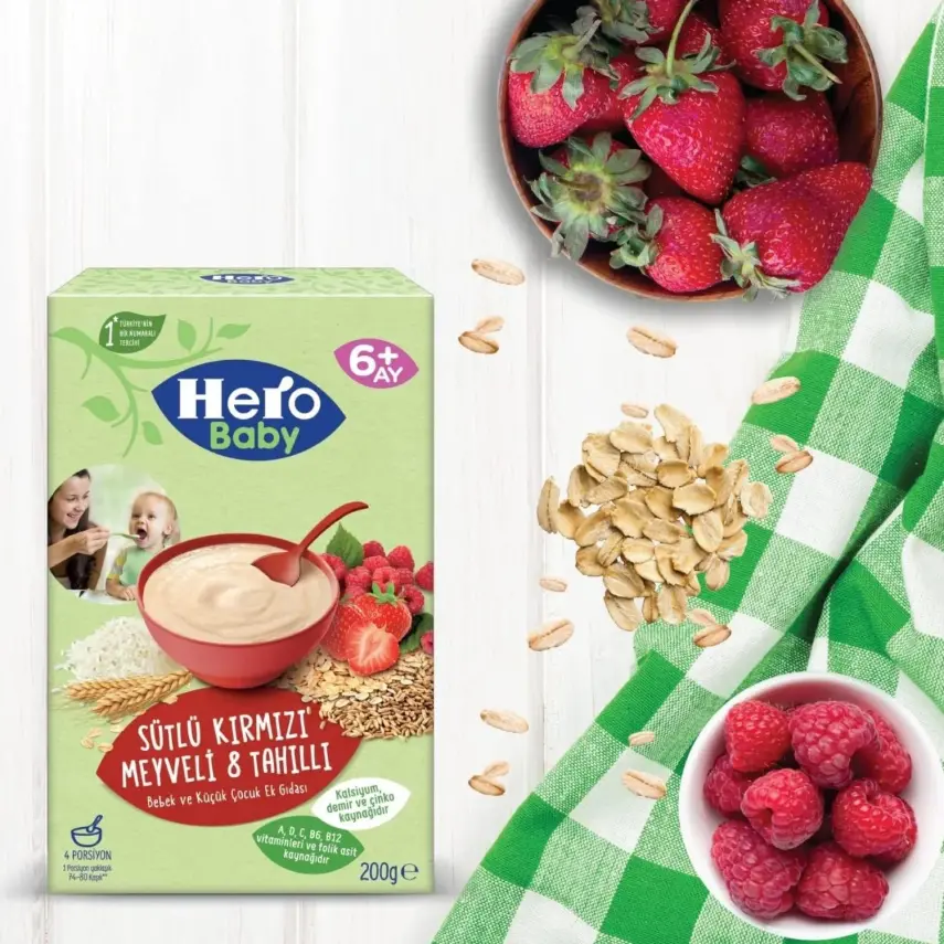 Hero Baby Kaşık Maması Sütlü Kırmızı Meyveli  8 Tahıllı 200 Gr - 7