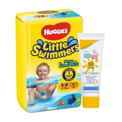 Huggies 5- 6 Beden Mayo Külot Bebek Bezi (12-18 kg) ve Sebamed 50 Faktör Bebek Güneş Kremi 75 ml 