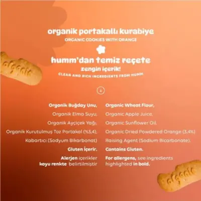 Humm Organic Vegan Portakallı Kurabiye 55 gr - 5