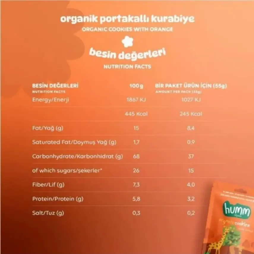 Humm Organic Vegan Portakallı Kurabiye 55 gr - 8