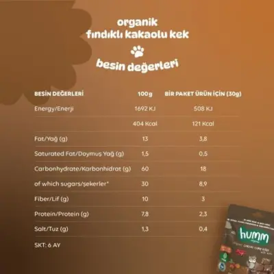 Humm Organik Glutensiz Vegan Kakaolu ve Fındıklı Kek 30 gr - 9