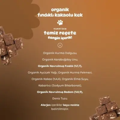 Humm Organik Glutensiz Vegan Kakaolu ve Fındıklı Kek 30 gr - 5