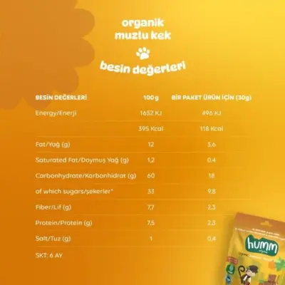 Humm Organik Glutensiz Vegan Muzlu Kek 30 gr - 8