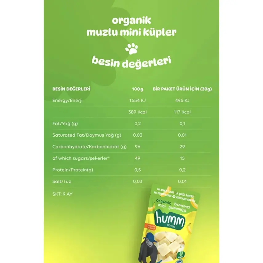Humm Organik Glutensiz Vegan Muzlu Mini Küpler 30gr - 3