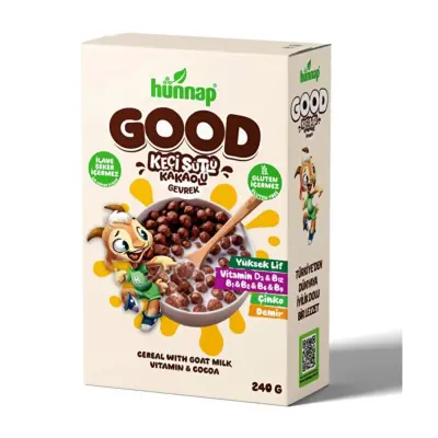 Hünnap Good Keçi Sütlü Kakaolu Gevrek (Şekersiz) 240 gr 