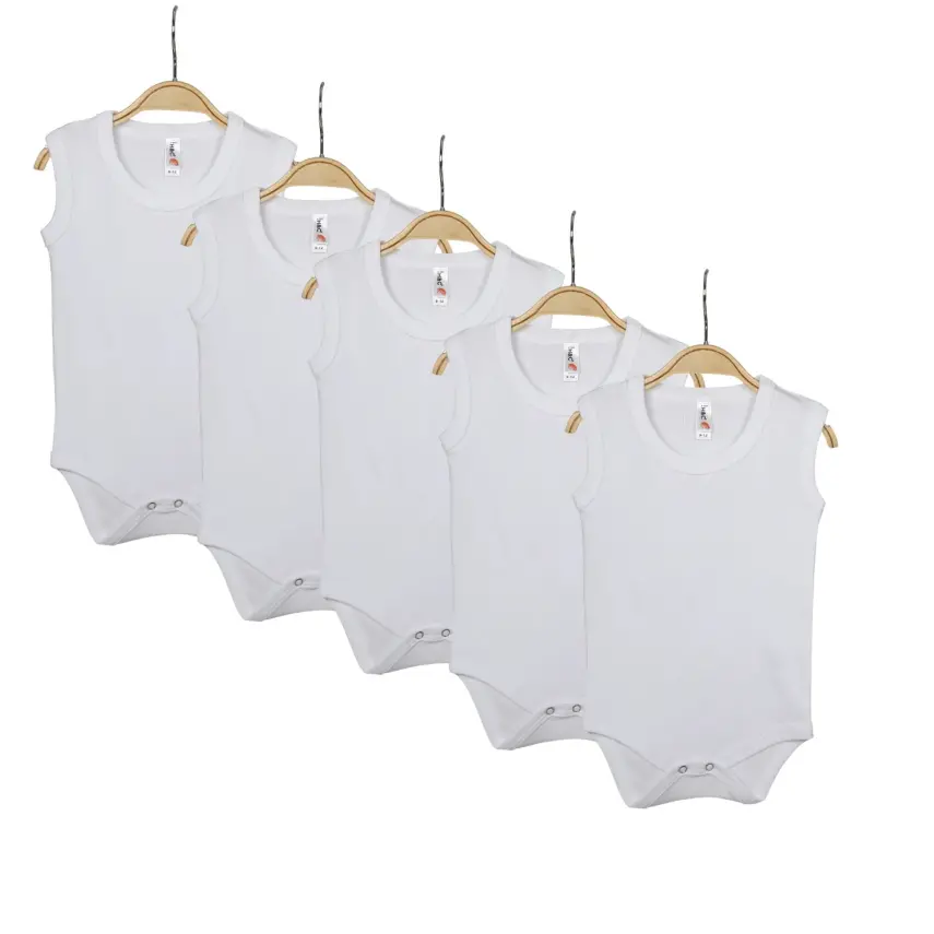 Hvc Bebek Body Askılı Atlet Body Ribanalı Pamuklu Zıbın Beyaz 5li Unisex - 1