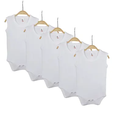 Hvc Bebek Body Askılı Atlet Body Ribanalı Pamuklu Zıbın Beyaz 5li Unisex - 1