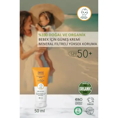 INCIA %100 Doğal Bebek için Güneş Kremi Mineral Filtreli 50 SPF 50ml - 4