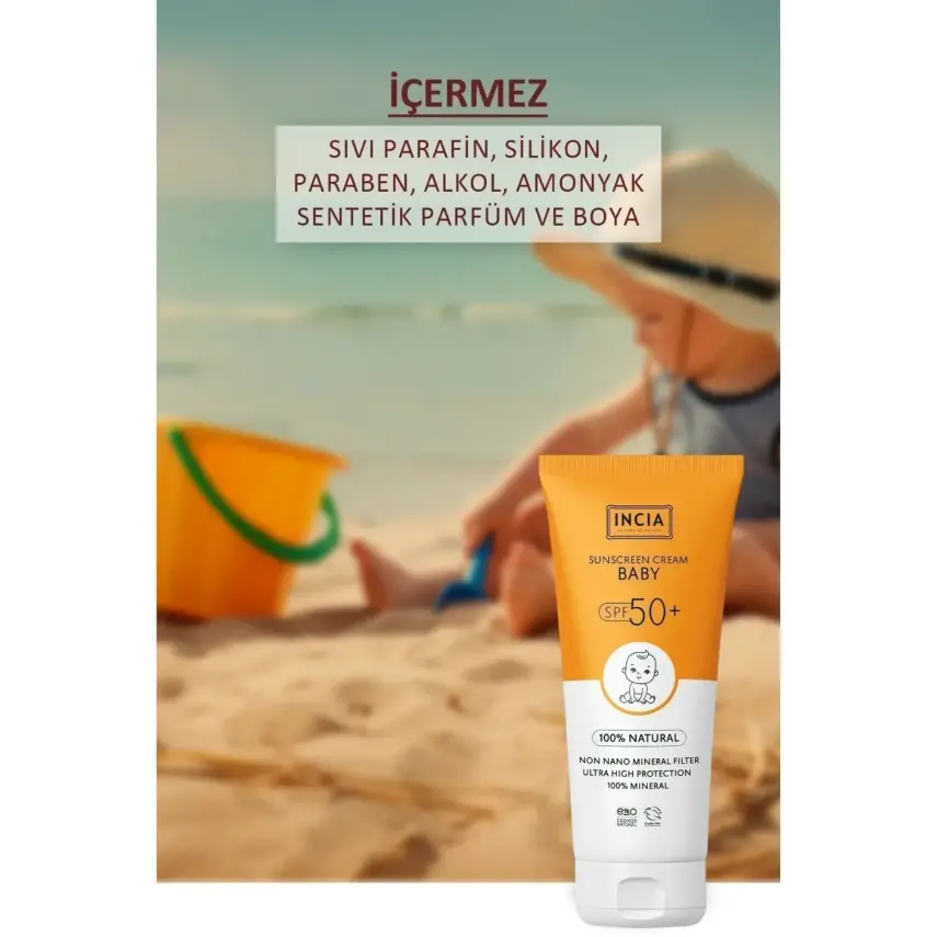 INCIA %100 Doğal Bebek için Güneş Kremi Mineral Filtreli 50 SPF 50ml - 6