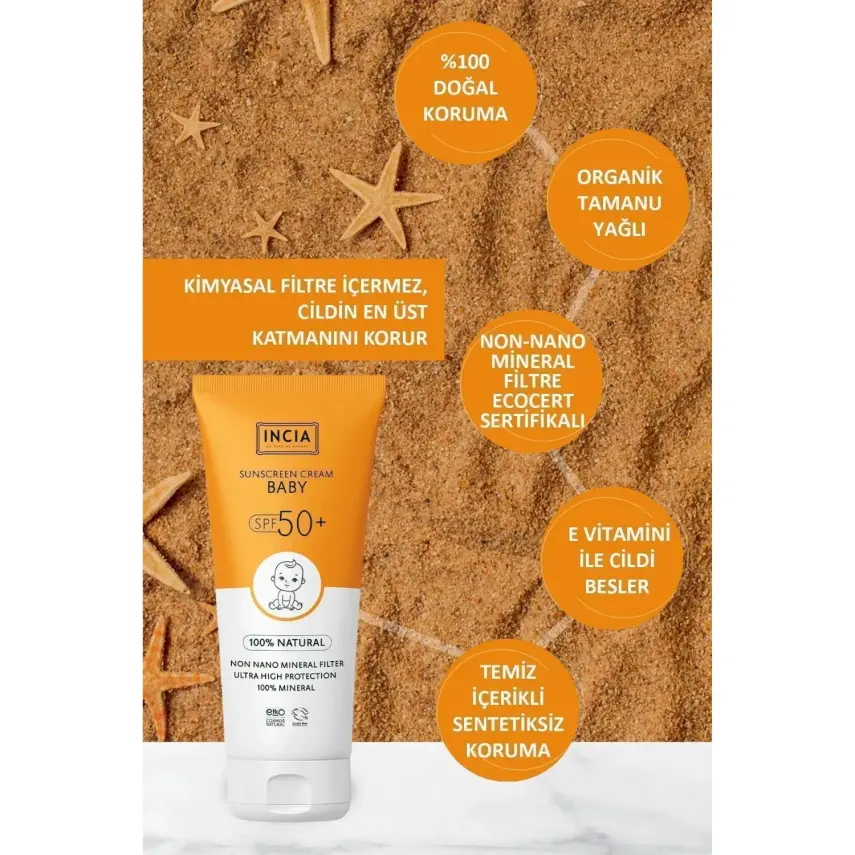INCIA %100 Doğal Bebek için Güneş Kremi Mineral Filtreli 50 SPF 50ml - 7