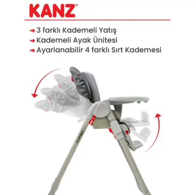 Kanz Campo Mama Sandalyesi Portatif Kolay Katlanır Yükseklik Ayarlı Tekerlekli İç Pedli  Dark Grey - 6