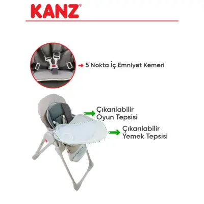 Kanz Campo Mama Sandalyesi Portatif Kolay Katlanır Yükseklik Ayarlı Tekerlekli İç Pedli  Dark Grey - 13