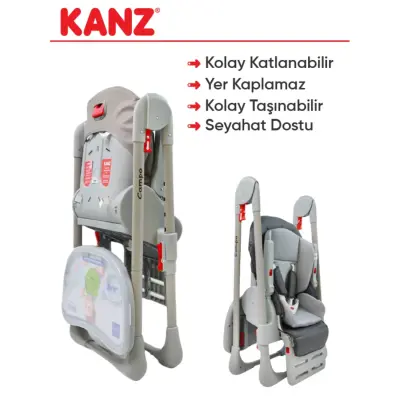 Kanz Campo Mama Sandalyesi Portatif Kolay Katlanır Yükseklik Ayarlı Tekerlekli İç Pedli  Dark Grey - 12