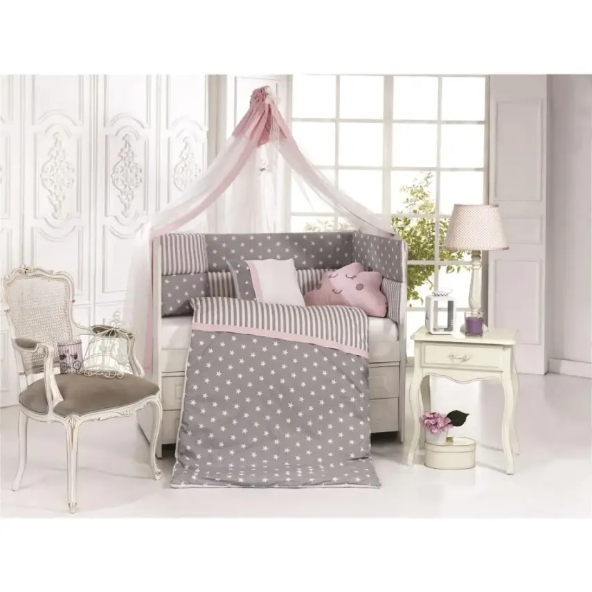 Kanz Softy Bebek Uyku Seti Pembe-Gri 75x130 - 1