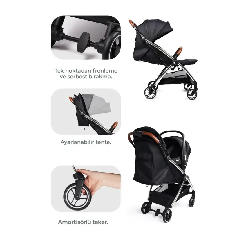 Kanz Xflip Tek Elle Kapanabilir Kompakt Travel Sistem Bebek Arabası Deeply Black - 5