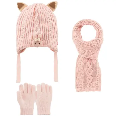 Kitti Eldiven Atkı Bere Takım 1-4 Yaş Açık Pembe