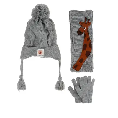 Kitti Erkek Çocuk Eldiven Atkı Bere Takım 1-4Yaş Açık Gri - 1