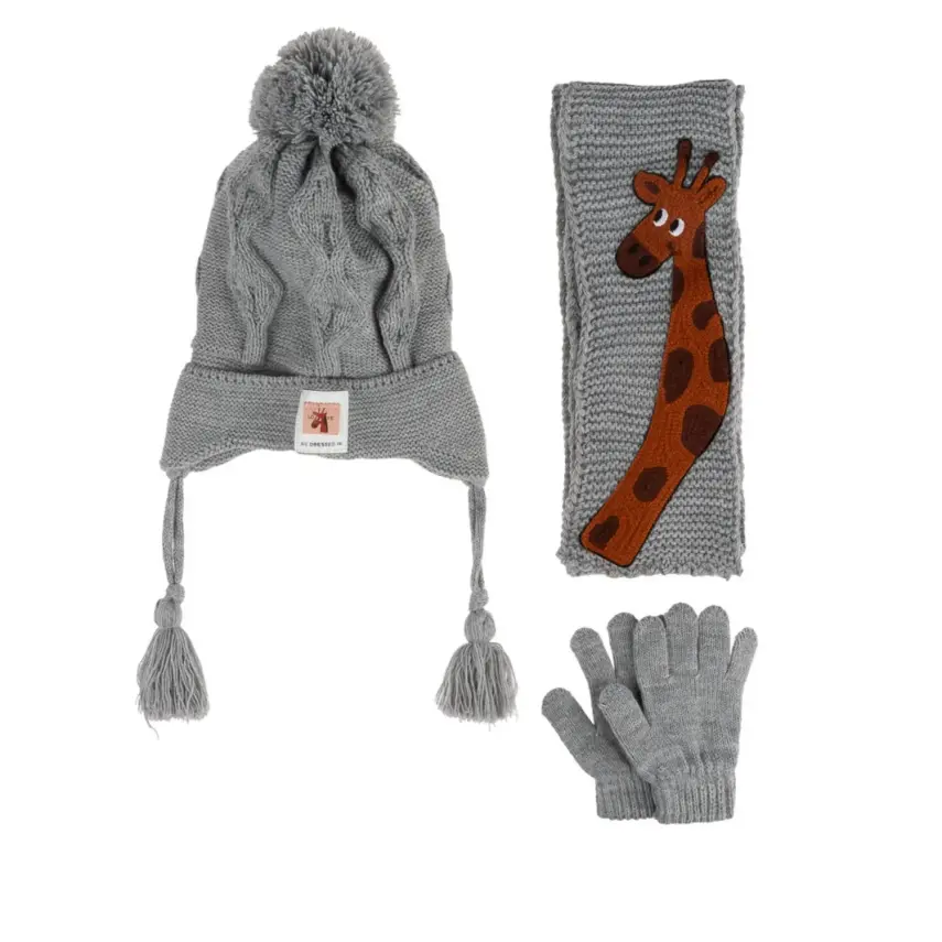 Kitti Erkek Çocuk Eldiven Atkı Bere Takım 1-4Yaş Açık Gri - 1