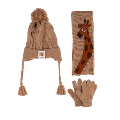 Kitti Erkek Çocuk  Eldiven Atkı Bere Takım 1-4Yaş Açık Kahve