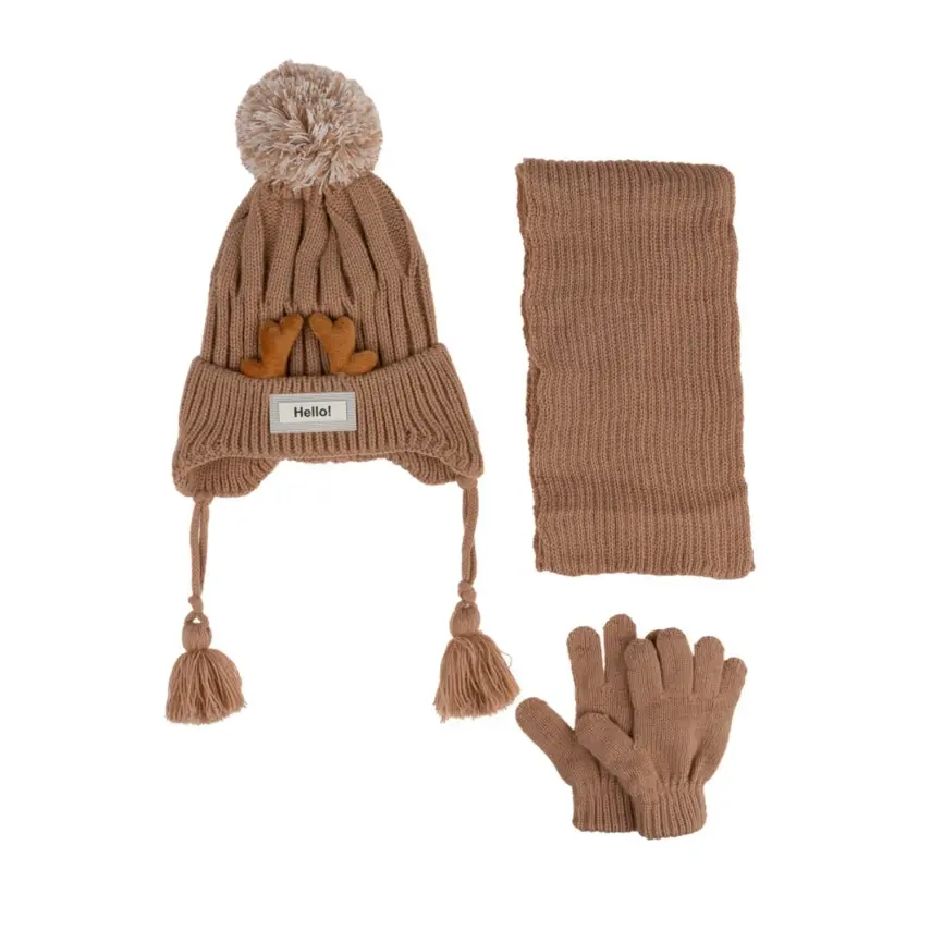 Kitti Erkek Çocuk  Eldiven Atkı Bere Takım 1-4Yaş Açık Kahve - 1