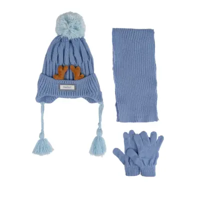 Kitti Erkek Çocuk Eldiven Atkı Bere Takım 1-4Yaş Açık Mavi 