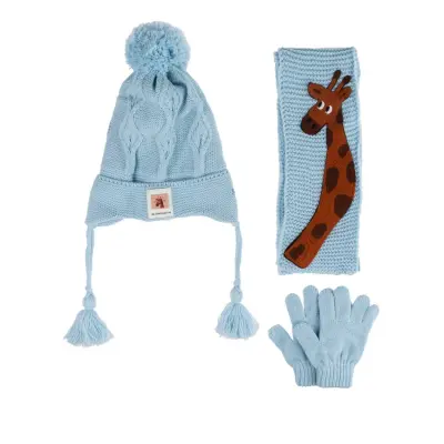 Kitti Erkek Çocuk  Eldiven Atkı Bere Takım 1-4Yaş Açık Mavi  