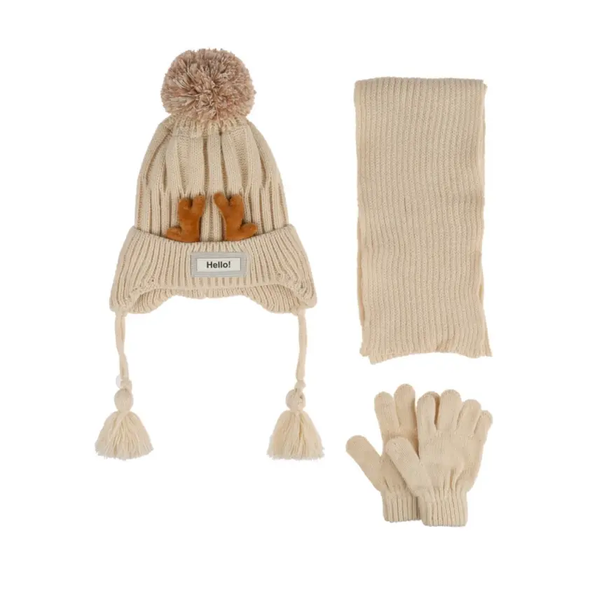 Kitti Erkek Çocuk Eldiven Atkı Bere Takım 1-4Yaş Beyaz - 1