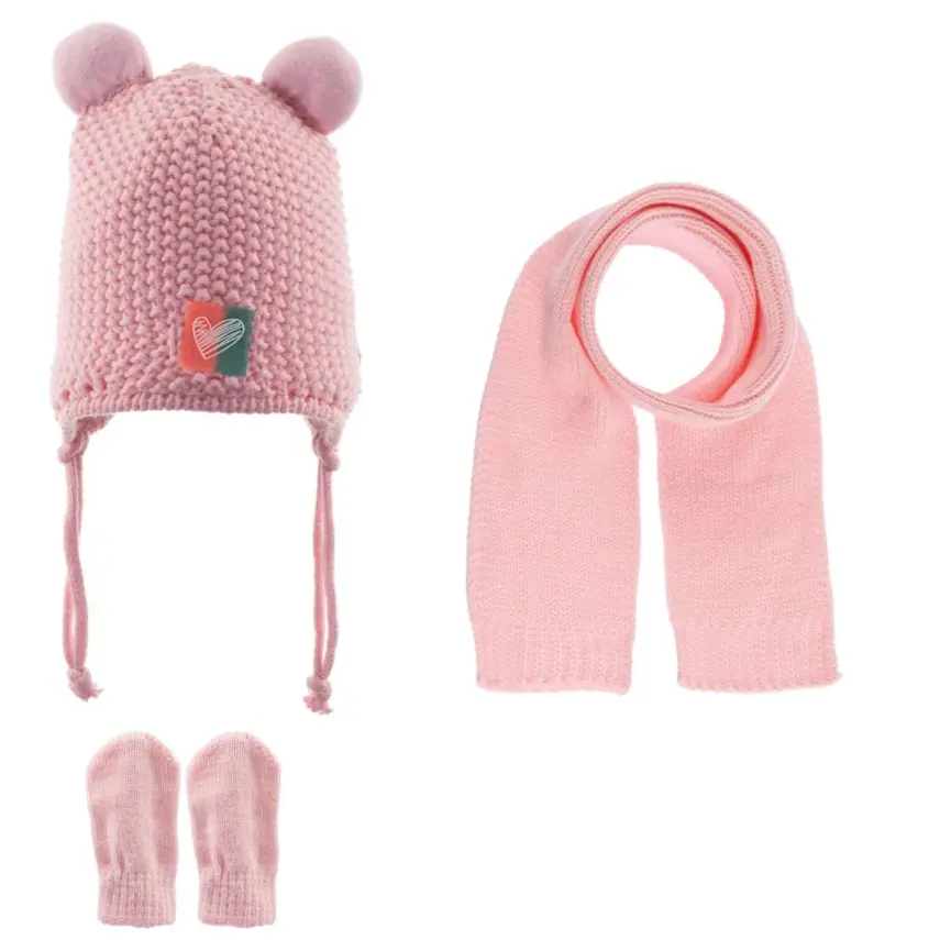 Kitti Kız Bebek Eldiven Atkı Bere Takım Açık Pembe 0-18 Ay - 1