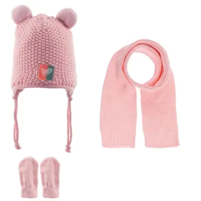 Kitti Kız Bebek Eldiven Atkı Bere Takım Açık Pembe 0-18 Ay - 2