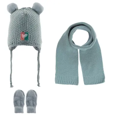 Kitti Kız Bebek Eldiven Atkı Bere Takım Mint 0-18 Ay