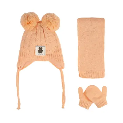 Kitti Kız Çocuk  Eldiven Atkı Bere Takım 0-18 Ay Şeftali  