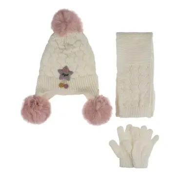 Kitti Kız Çocuk  Eldiven Atkı Bere Takım 1-4Yaş Krem  - 1