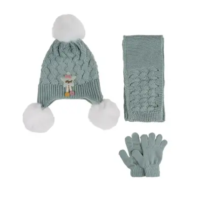 Kitti Kız Çocuk  Eldiven Atkı Bere Takım 1-4Yaş Mint 