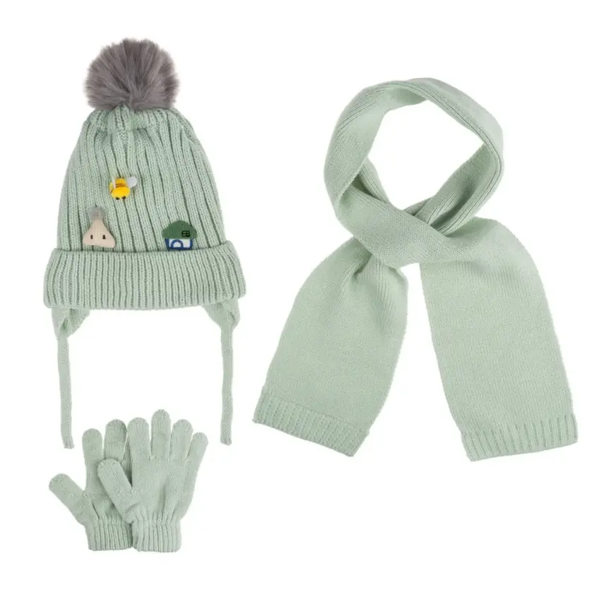 Kitti Kız Çocuk Eldiven Atkı Bere Takım 1-4Yaş Mint - 1