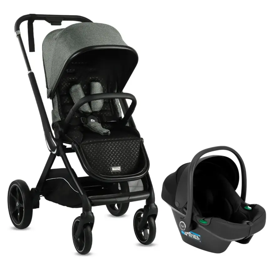 Kraft Kobe Capsule Çift Yönlü Doğumdan İtibaren 22 kg Taşıma 360° PU Tekerlek ile Mükemmel Manevra Sağlayan Travel Sistem-Seyahat Sistem Bebek Arabası Black Green - 1