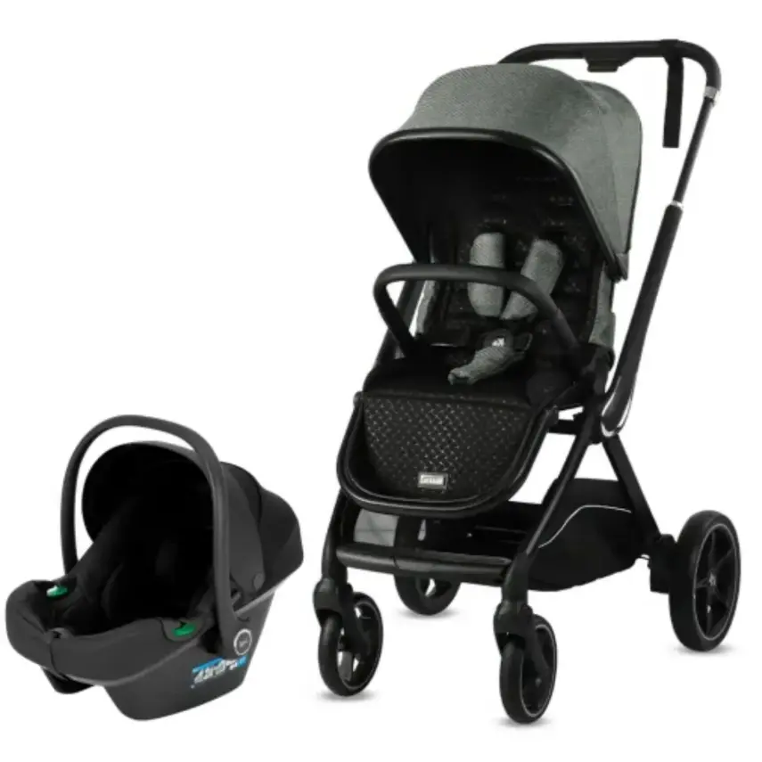 Kraft Kobe Capsule Çift Yönlü Doğumdan İtibaren 22 kg Taşıma 360° PU Tekerlek ile Mükemmel Manevra Sağlayan Travel Sistem-Seyahat Sistem Bebek Arabası Black Green - 2